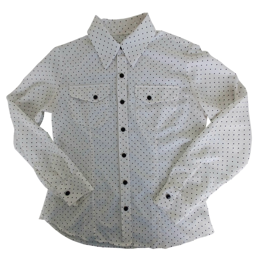 Pendleton Polka Dot Button Down‎ Shirt White Black Long Sleeve Petite 2